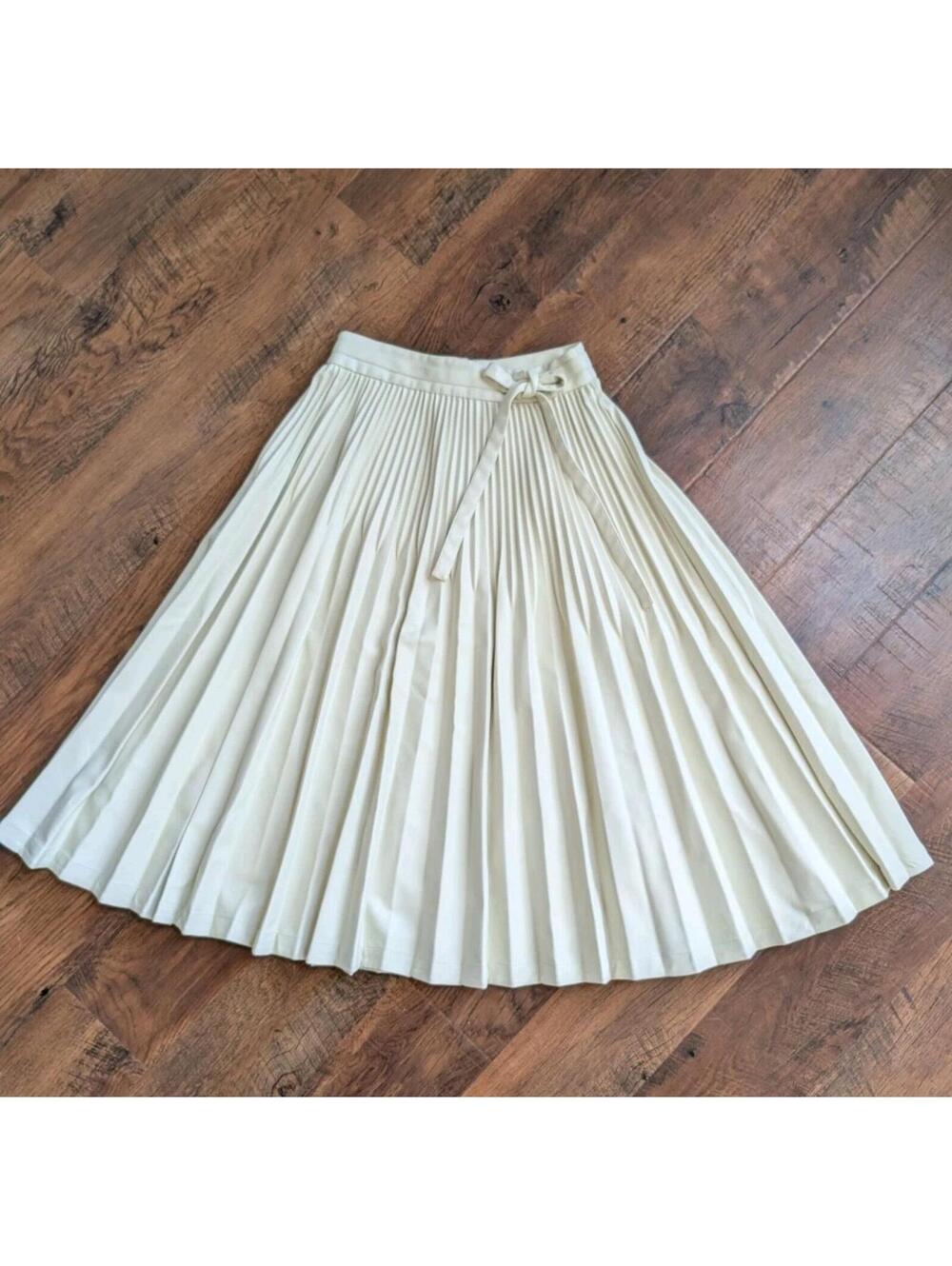 3.1 Phillip Lim Faux Leather Pleated Midi Skirt Sz 2 Winter White Ivory
